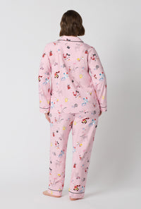 A Lady Wearing Plus Size J'adore Paris Long Sleeve Classic Stretch Jersey Pj Set in a full back view pose