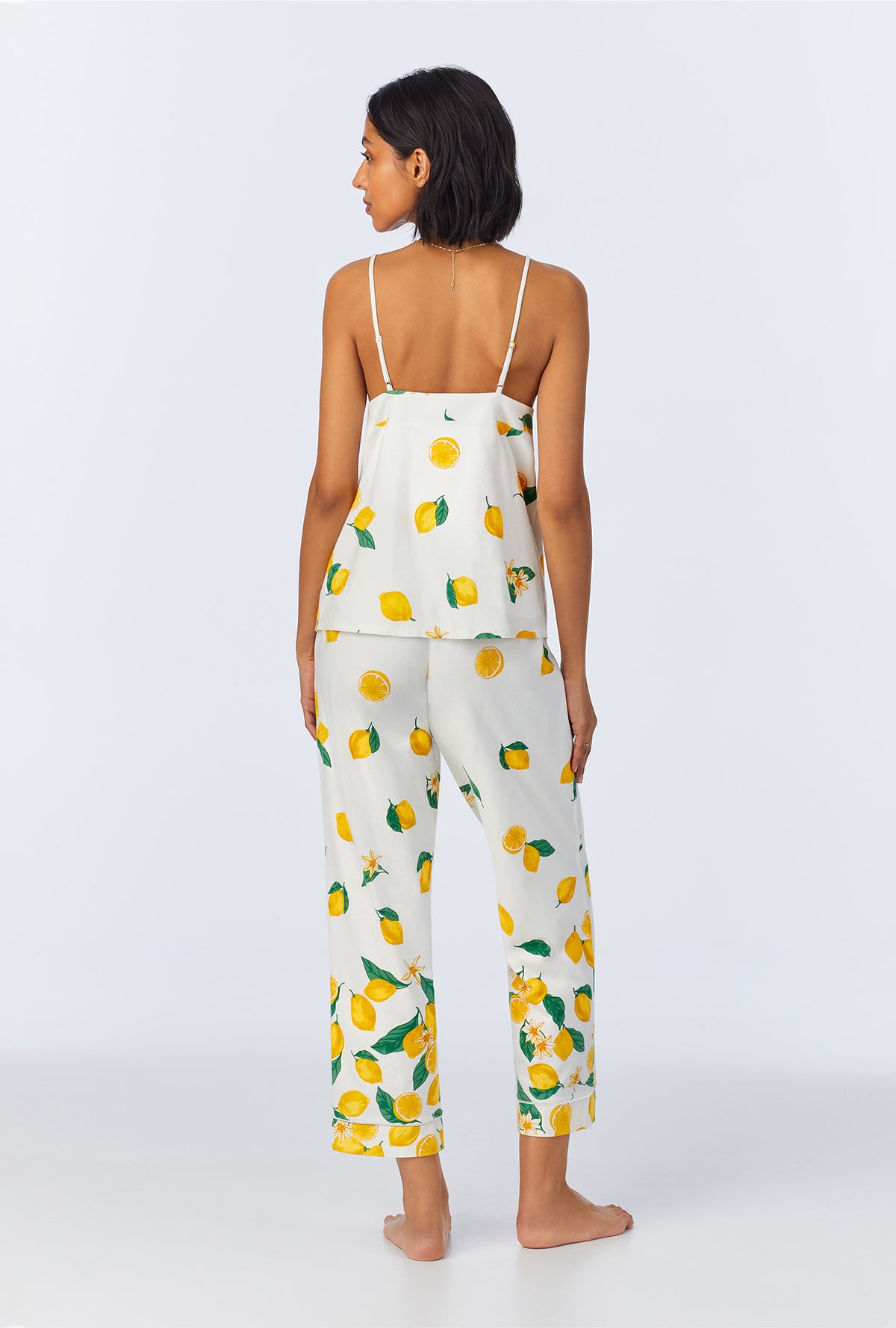 A lady wearing Main Squeeze Border Cami Stretch Jersey Cropped PJ Set