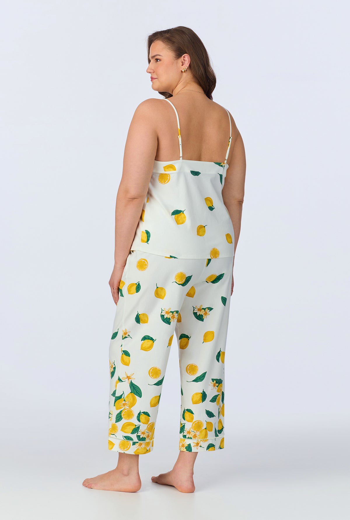 A lady wearing Main Squeeze Border Cami Stretch Jersey Cropped PJ Set
