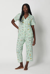 A lady wearing Lawn Games Short Sleeve Classic Stretch Jersey Cropped Pj Set