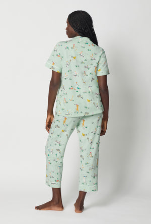 A lady wearing Lawn Games Short Sleeve Classic Stretch Jersey Cropped Pj Set