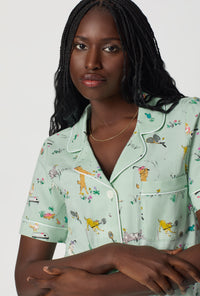 A lady wearing Lawn Games Short Sleeve Classic Stretch Jersey Cropped Pj Set