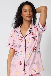 A Lady Wearing J'adore Paris Short Sleeve Classic Stretch Jersey Cropped Pj Set in a closeup view pose