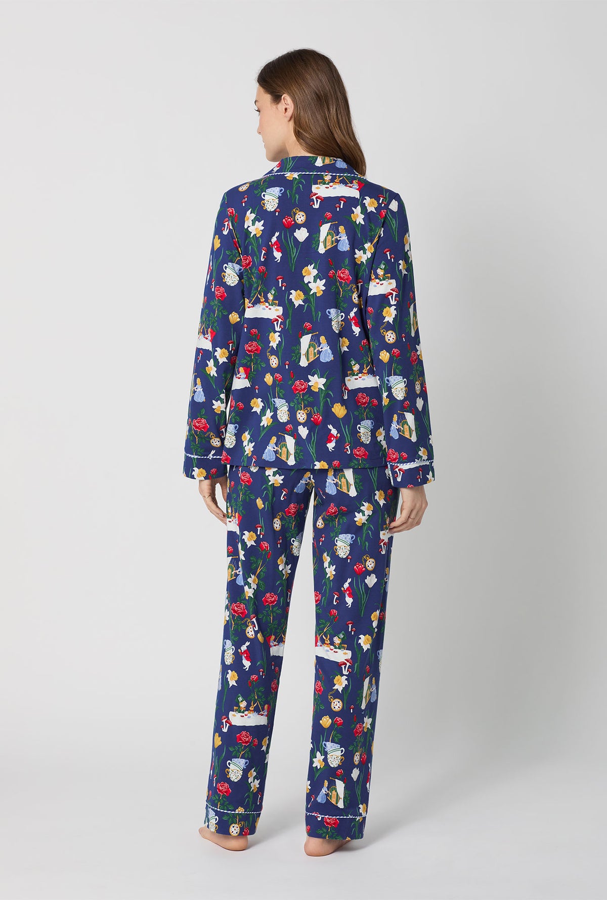 A lady wearing Alice's Adventures Long Sleeve Classic Stretch Jersey Pj Set