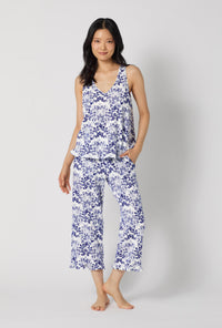 A lady wearing Under The Sea Ruffle Tank Stretch Jersey Cropped Pj Set