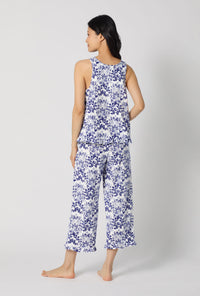 A lady wearing Under The Sea Ruffle Tank Stretch Jersey Cropped Pj Set back view