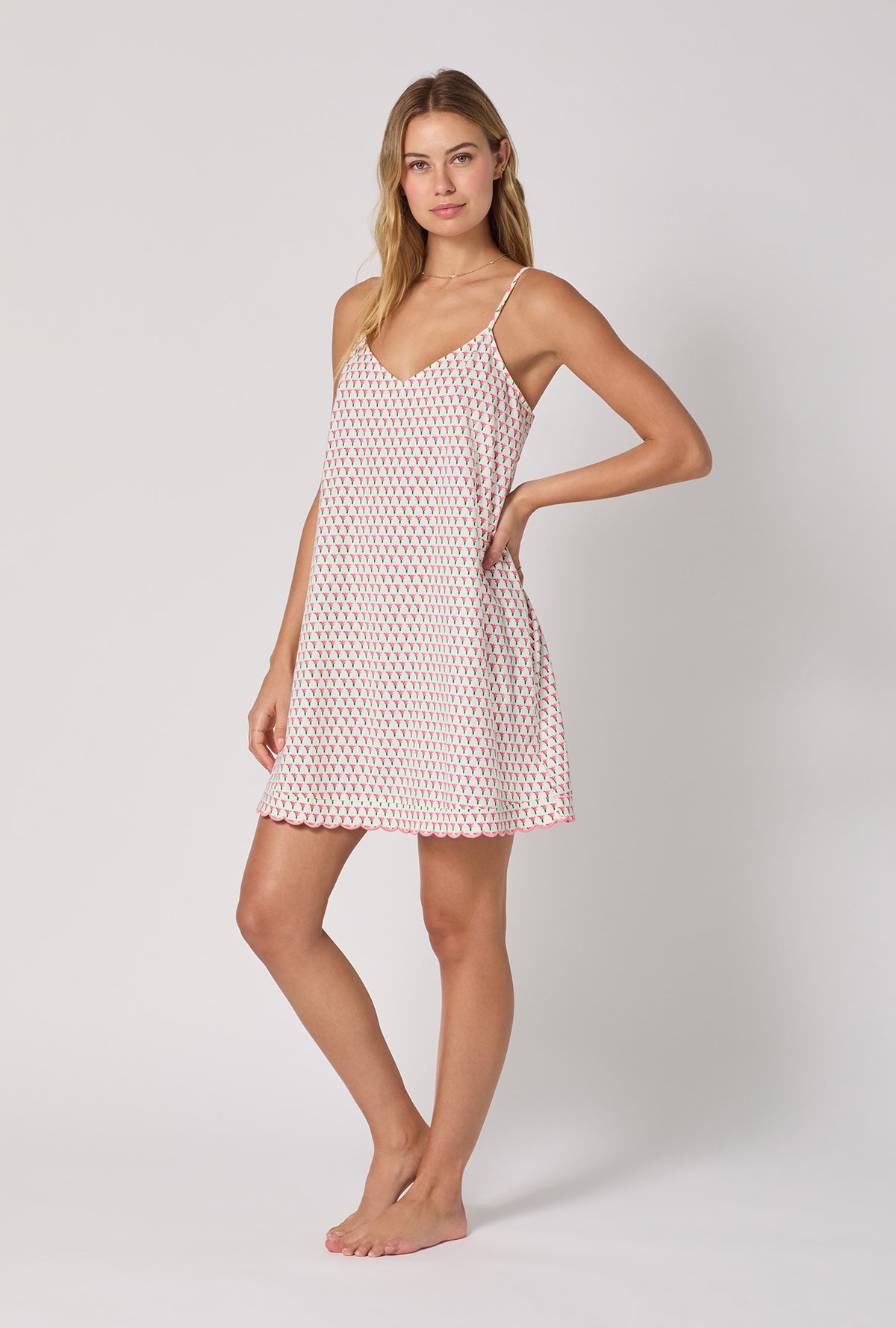 A lady wearing Blossom Geo Stretch Jersey Chemise