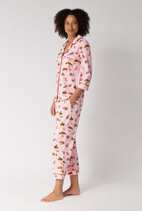 A lady wearing Farm Fresh 3/4 Sleeve Classic Stretch Jersey Cropped Pj Set looking side