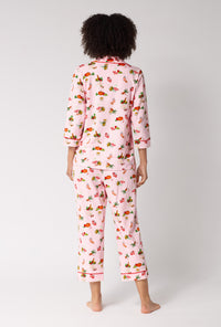A lady wearing Farm Fresh 3/4 Sleeve Classic Stretch Jersey Cropped Pj Set back view