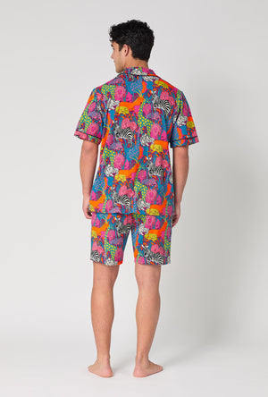 A man wearing BedHead x Mr. Turk Jungle Men's Short Sleeve Classic Stretch Jersey Short Pj Set