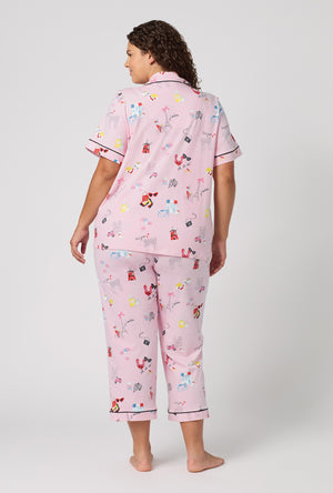 A Lady Wearing Plus Size J'adore Paris Short Sleeve Classic Stretch Jersey Cropped Pj Set in a back view pose