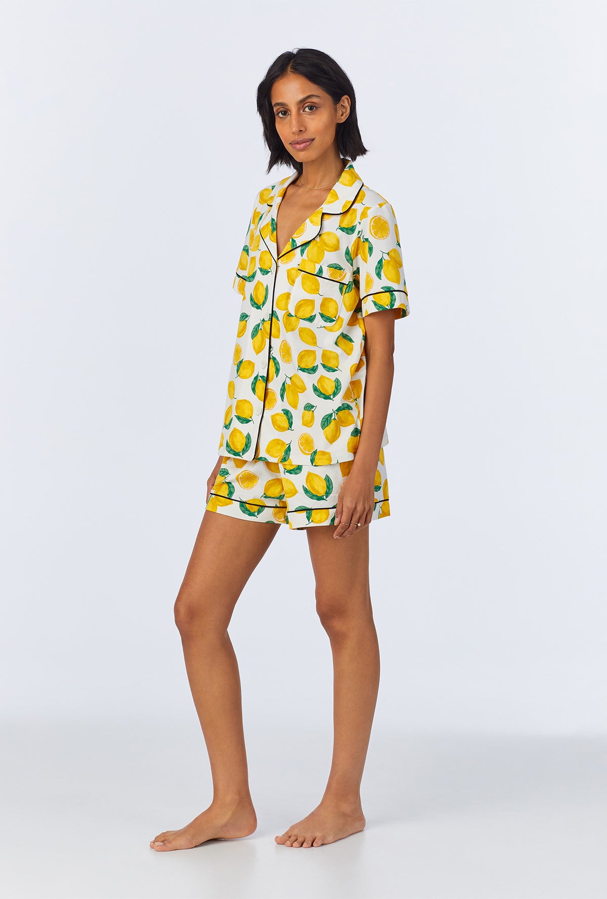 A lady wearing Main Squeeze Short Sleeve Classic Shorty Stretch Jersey PJ Set
