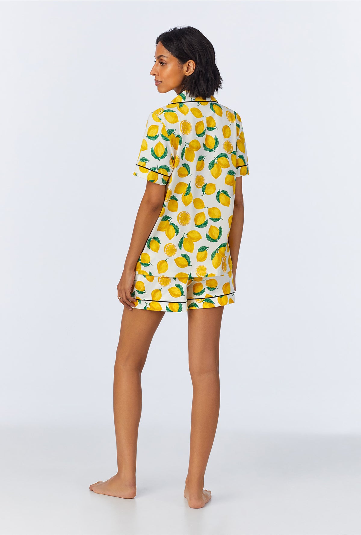 A lady wearing Main Squeeze Short Sleeve Classic Shorty Stretch Jersey PJ Set