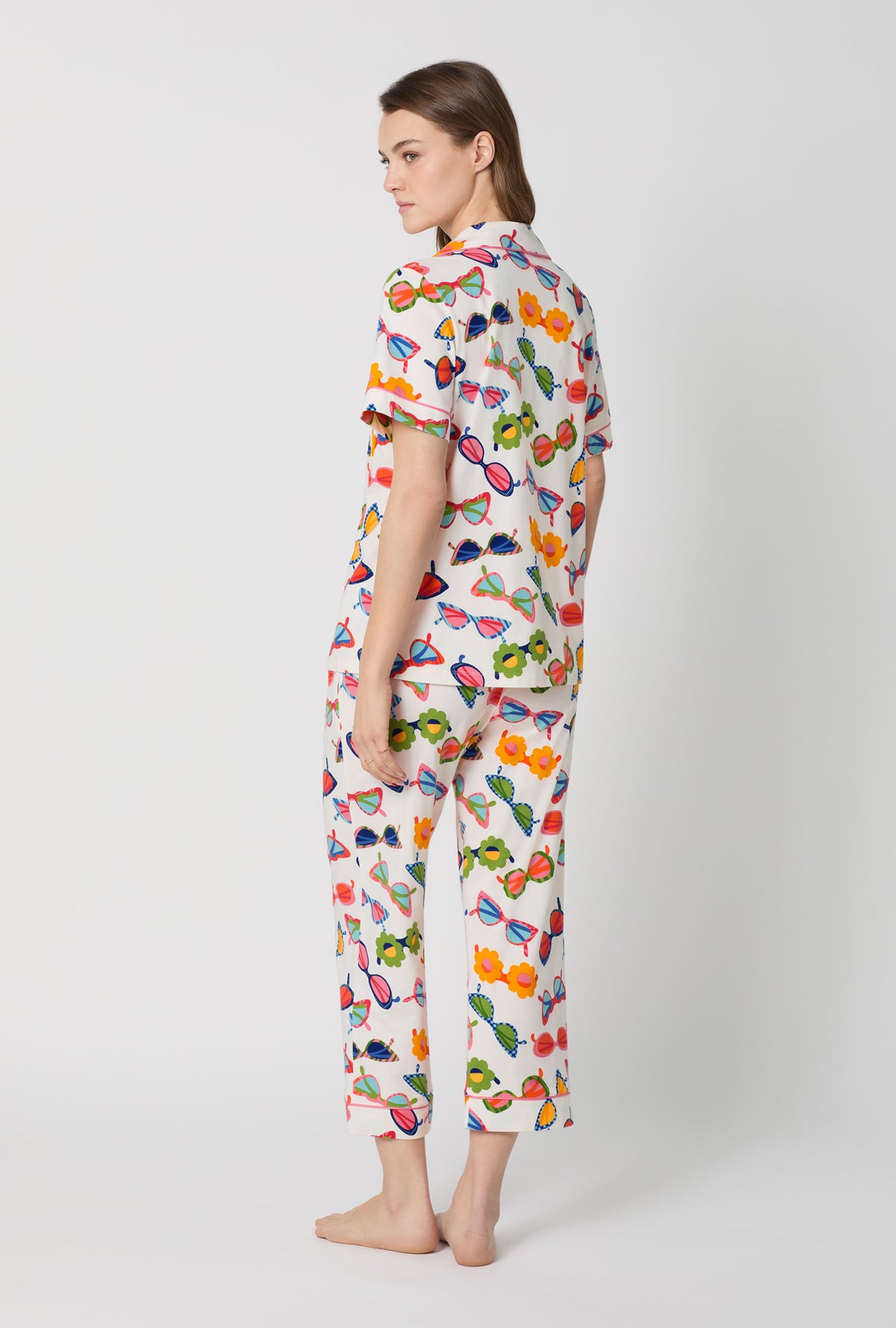 A lady wearing Made In The Shade Short Sleeve Classic Stretch Jersey Cropped Pj Set