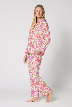 A Lady Wearing Josephine Long Sleeve Classic Stretch Jersey Pj Set in a side angled pose