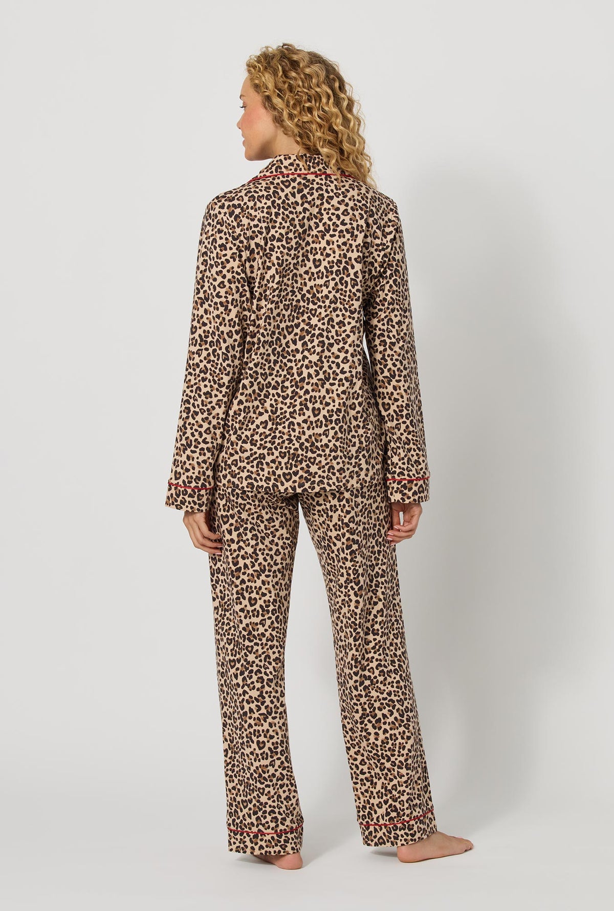 A lady wearing Wild At Heart Long Sleeve Classic Stretch Jersey Pj Set back view