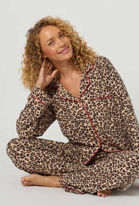 A lady wearing Wild At Heart Long Sleeve Classic Stretch Jersey Pj Set closer look