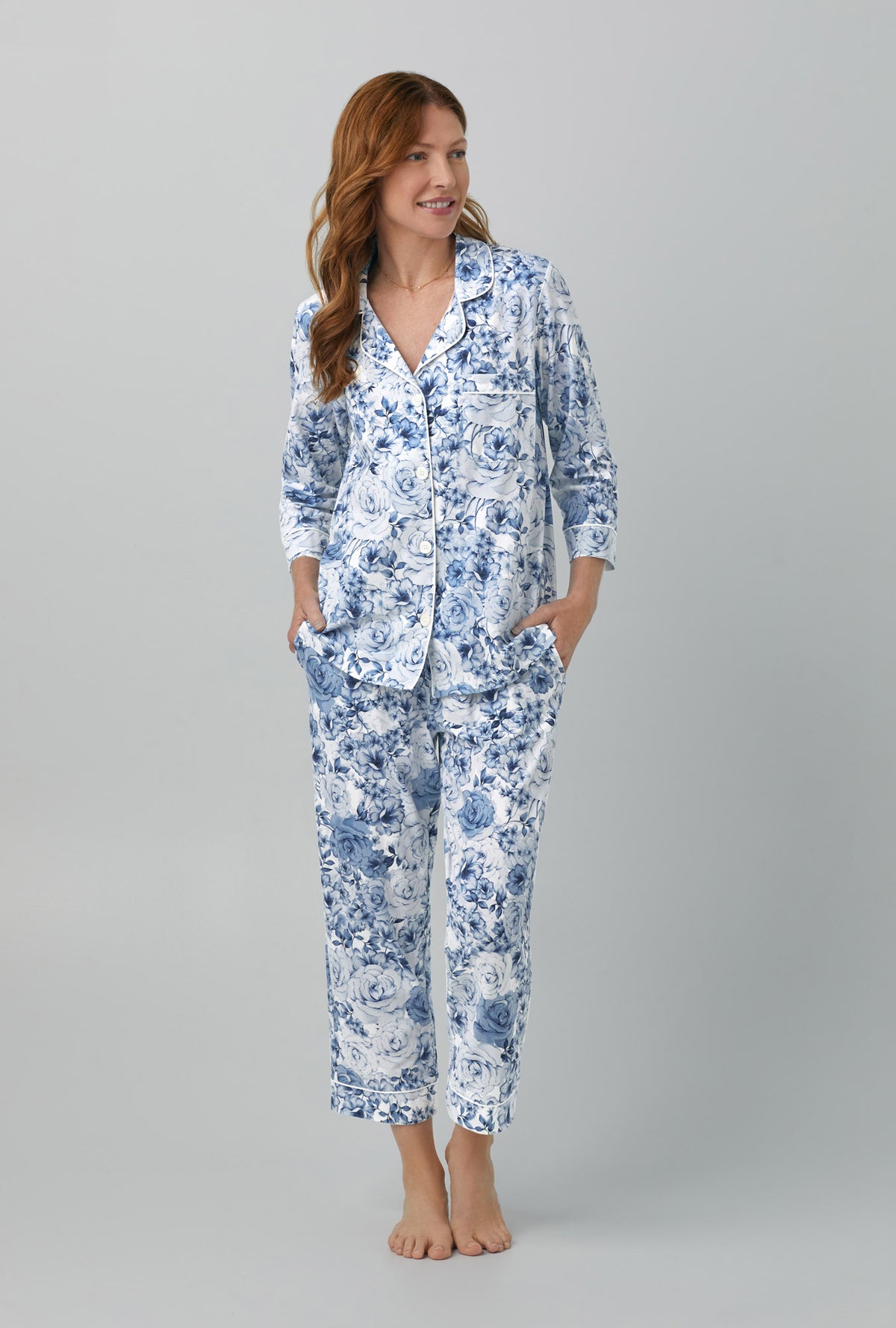 Eternal Blooms 3/4 Sleeve Classic Stretch Jersey Cropped PJ Set