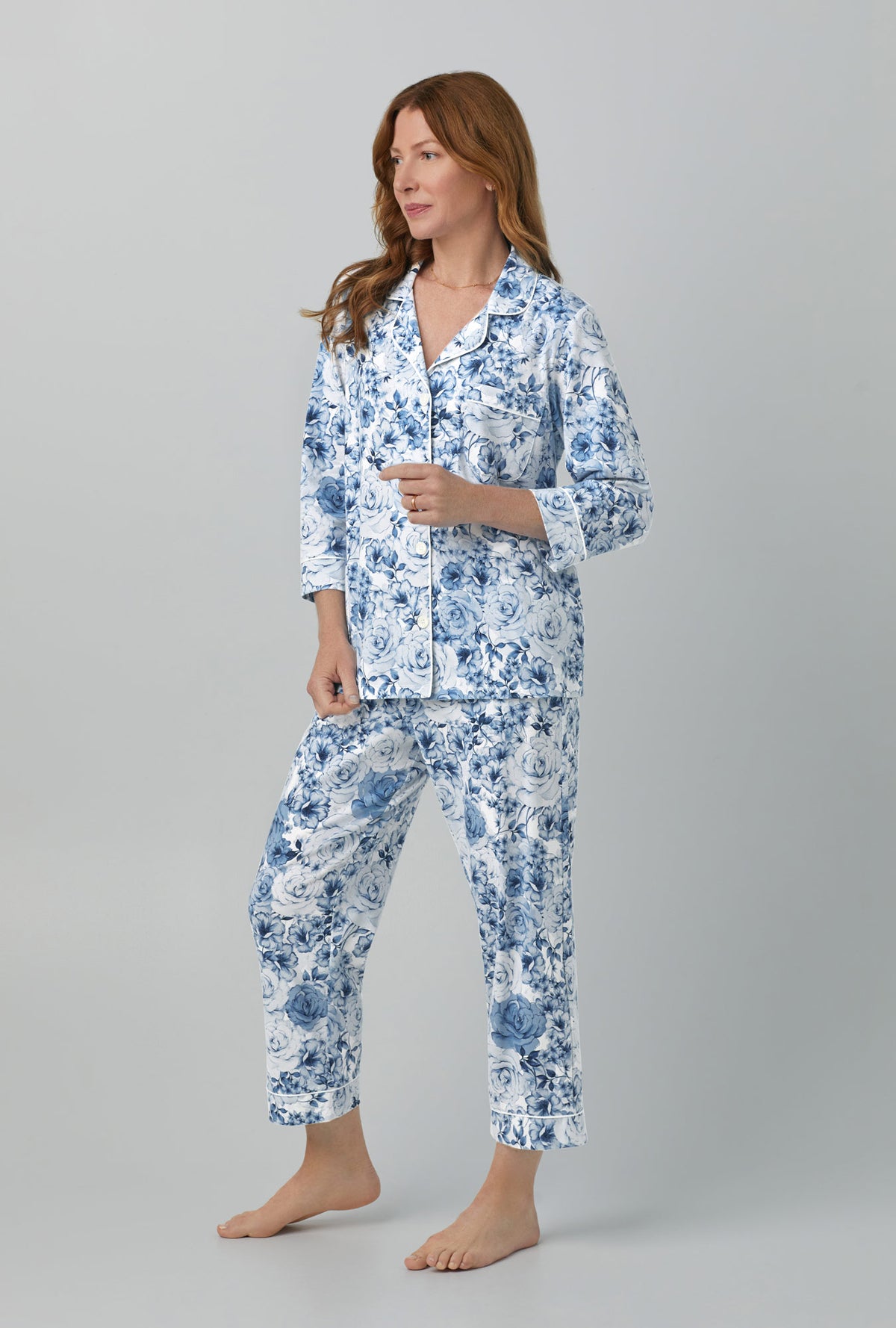 Eternal Blooms 3/4 Sleeve Classic Stretch Jersey Cropped PJ Set