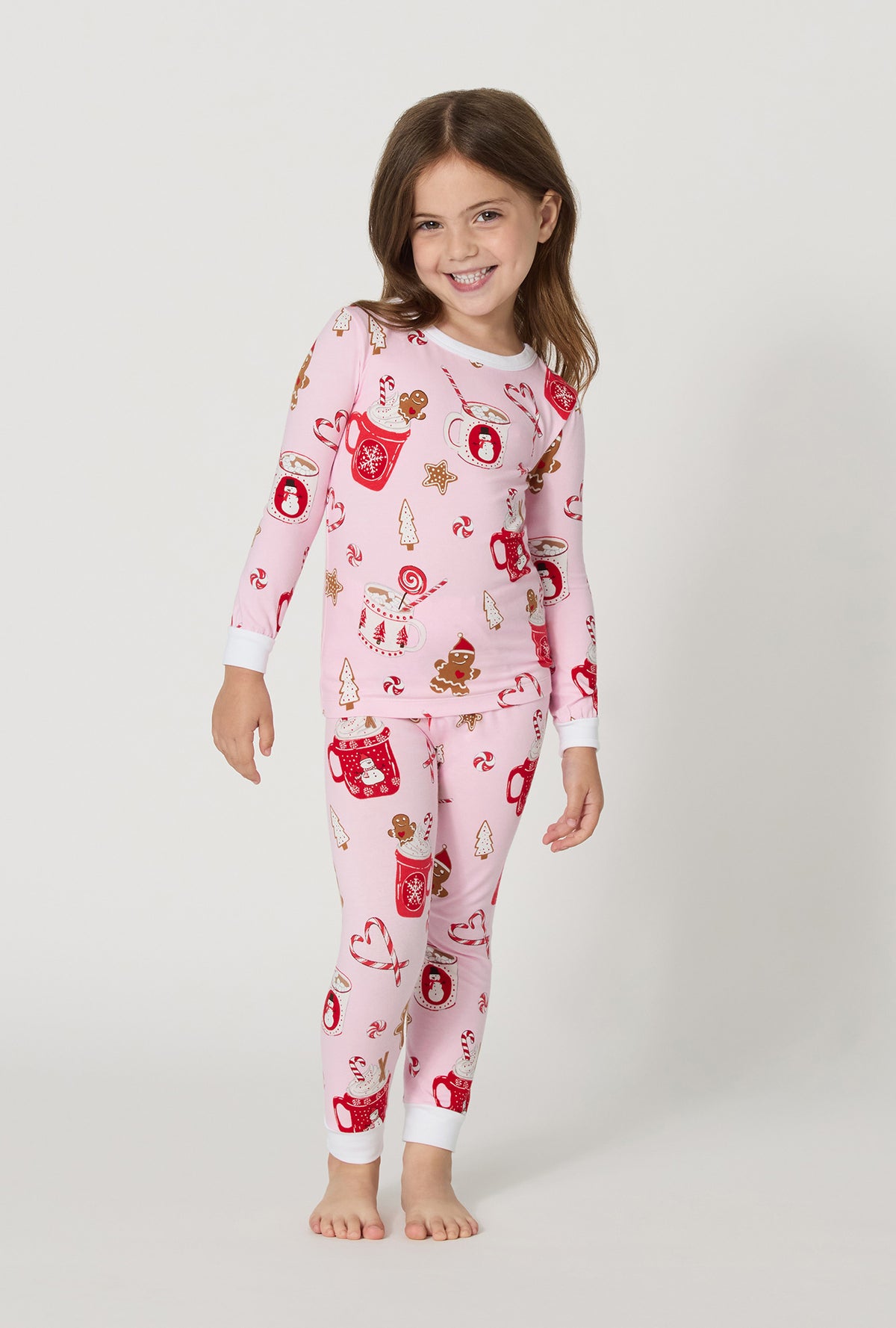 A Girl wearing Candy And Cocoa Long Sleeve Stretch Jersey Kids Pj Set