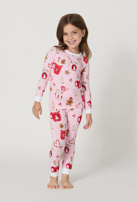 A Girl wearing Candy And Cocoa Long Sleeve Stretch Jersey Kids Pj Set
