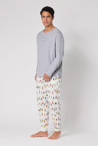 A Man wearing Run Nyc Run Men's Long Sleeve Henley And Jogger Stretch Jersey Pj Set