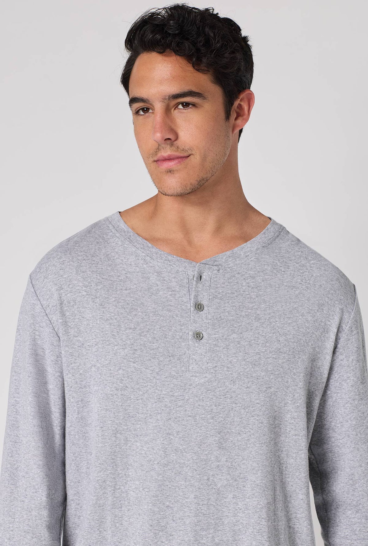 A Man wearing Run Nyc Run Men's Long Sleeve Henley And Jogger Stretch Jersey Pj Set closer look