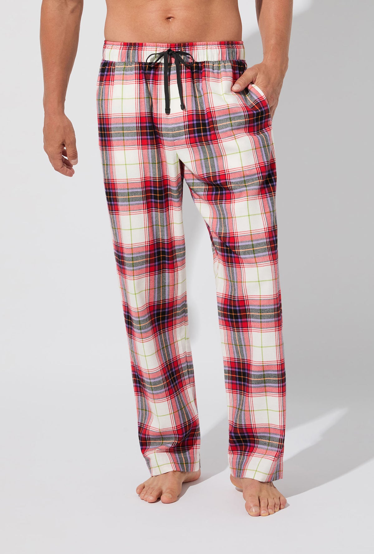 A man wearing Equestrian Plaid Men&#39;s Woven Portuguese Flannel PJ Pant