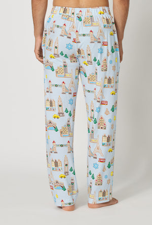 A Man wearing Gingerbread City Men's Stretch Jersey Pj Pant back view