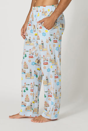 A Man wearing Gingerbread City Men's Stretch Jersey Pj Pant side view