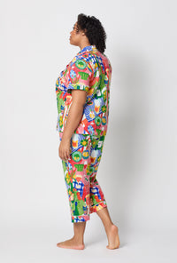 A lady wearing plus size Picnic In The Park Short Sleeve Classic Stretch Jersey Cropped Pj Set