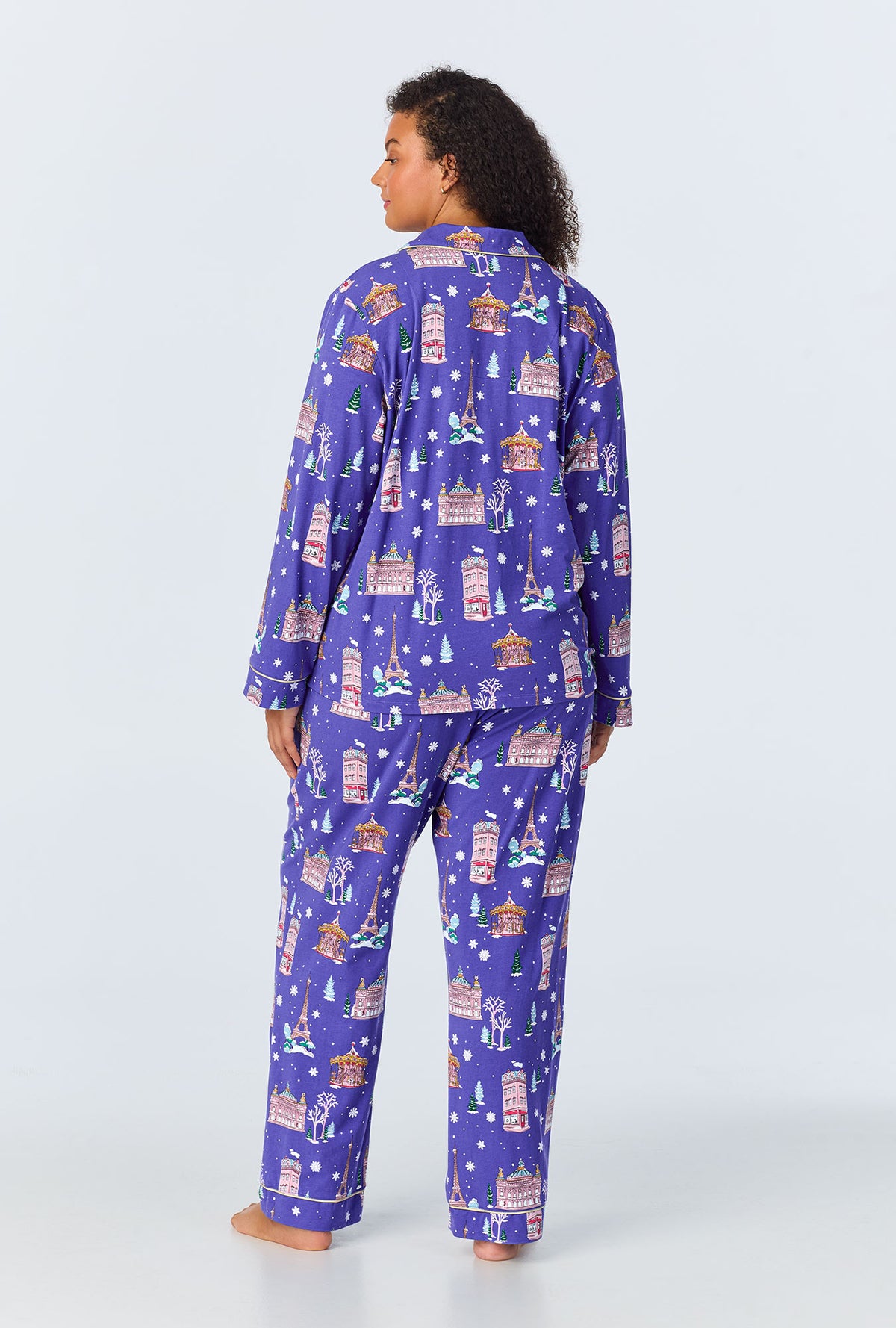 A lady wearing Winter in Paris Long Sleeve Classic Stretch Jersey PJ Set
