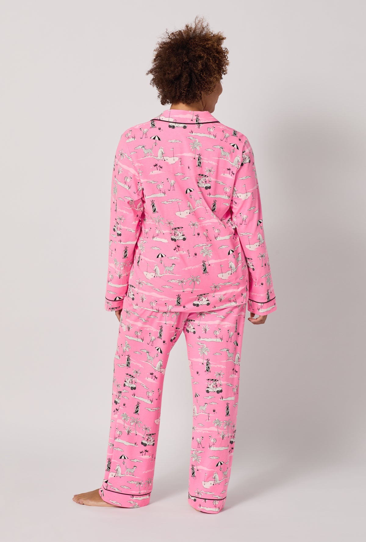 A lady wearing plus Putting Pink Long Sleeve Classic Stretch Jersey Pj Set