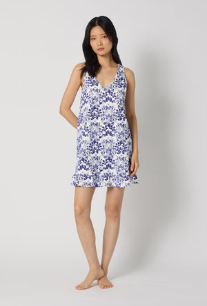 A lady wearing Under The Sea Ruffle Stretch Jersey Chemise