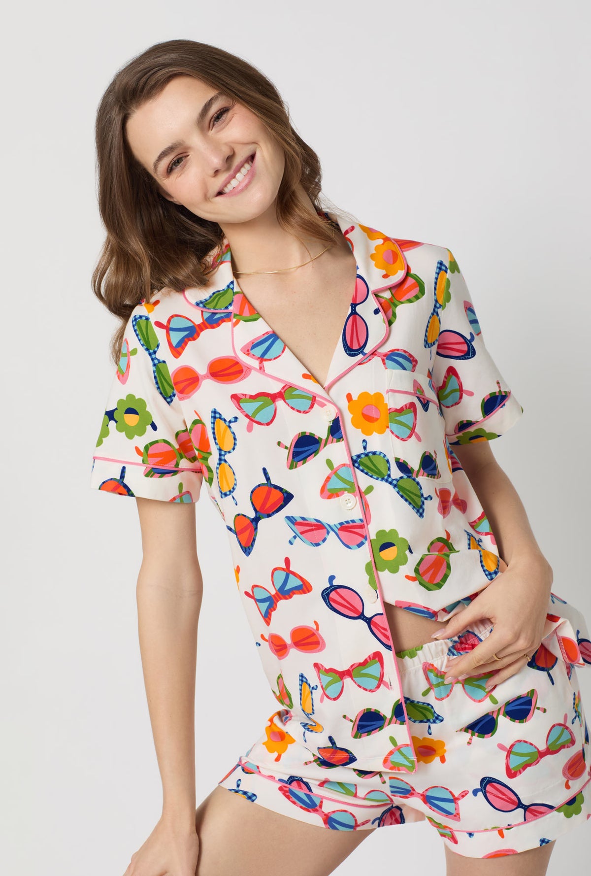 A lady wearing Made In The Shade Short Sleeve Classic Shorty Stretch Jersey Pj Set