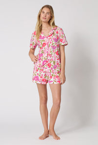 A Lady Wearing Josephine Short Sleeve Classic Shorty Stretch Jersey Pj Set