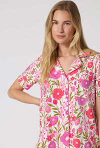 A Lady Wearing Josephine Short Sleeve Classic Shorty Stretch Jersey Pj Set in a zoomed close up view pose