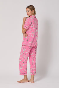 A lady wearing Putting Pink Short Sleeve Classic Stretch Jersey Cropped Pj Set