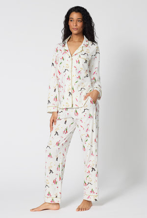 A Lady Wearing Bar A Vin Long Sleeve Classic Stretch Jersey Pj Set facing front in a standing pose