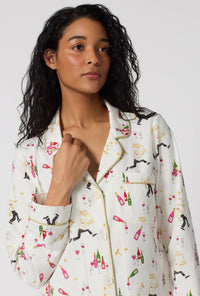 A Lady Wearing Bar A Vin Long Sleeve Classic Stretch Jersey Pj facing front in a close up shot