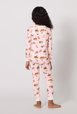 A girl wearing Farm Fresh Long Sleeve Stretch Jersey Kids Pj Set back view