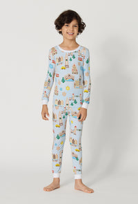 A Boy wearing Gingerbread City Long Sleeve Stretch Jersey Kids Pj Set