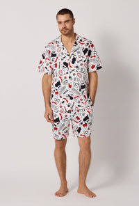 A man wearing Devil Wears Prada Men's Short Sleeve Classic Stretch Jersey Short PJ Set