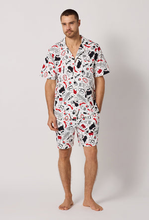 A man wearing Devil Wears Prada Men's Short Sleeve Classic Stretch Jersey Short PJ Set