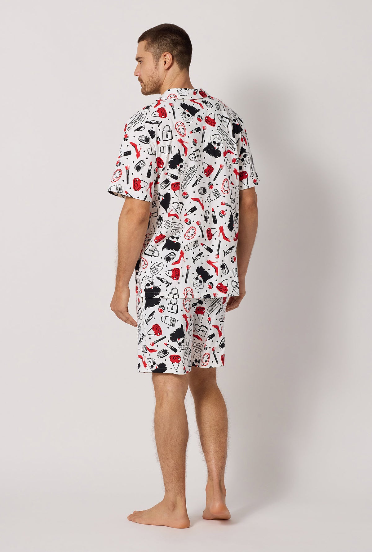 A man wearing Devil Wears Prada Men's Short Sleeve Classic Stretch Jersey Short PJ Set back view