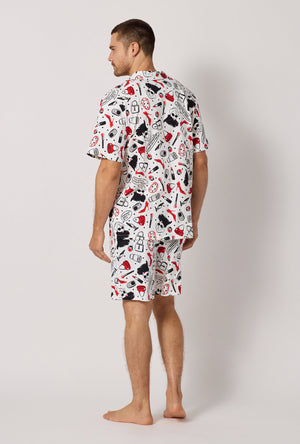 A man wearing Devil Wears Prada Men's Short Sleeve Classic Stretch Jersey Short PJ Set back view