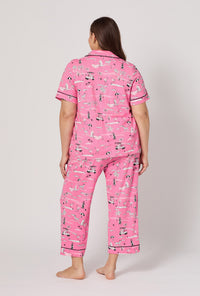 A lady wearing plus Putting Pink Short Sleeve Classic Stretch Jersey Cropped Pj Set