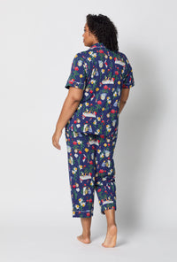 A lady wearing plus size Alice's Adventures Short Sleeve Classic Stretch Jersey Cropped Pj Set