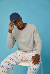 Run NYC Run Men's Long Sleeve Henley Stretch Jersey Pj Set