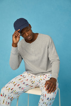 Run NYC Run Men's Long Sleeve Henley Stretch Jersey Pj Set